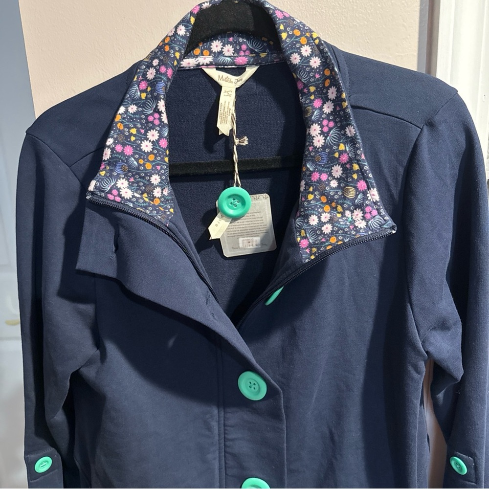 Matilda Jane Navy Trench Coat with Floral Accents